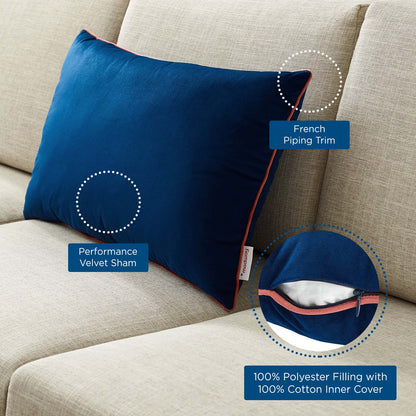 Accentuate 24" Lumbar Performance Velvet Throw Pillow, Velvet, Blue Navy Pink, 20495