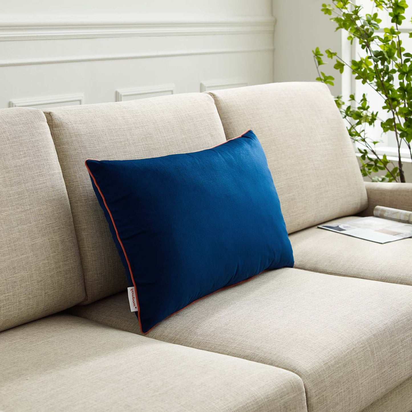 Accentuate 24" Lumbar Performance Velvet Throw Pillow, Velvet, Blue Navy Pink, 20495