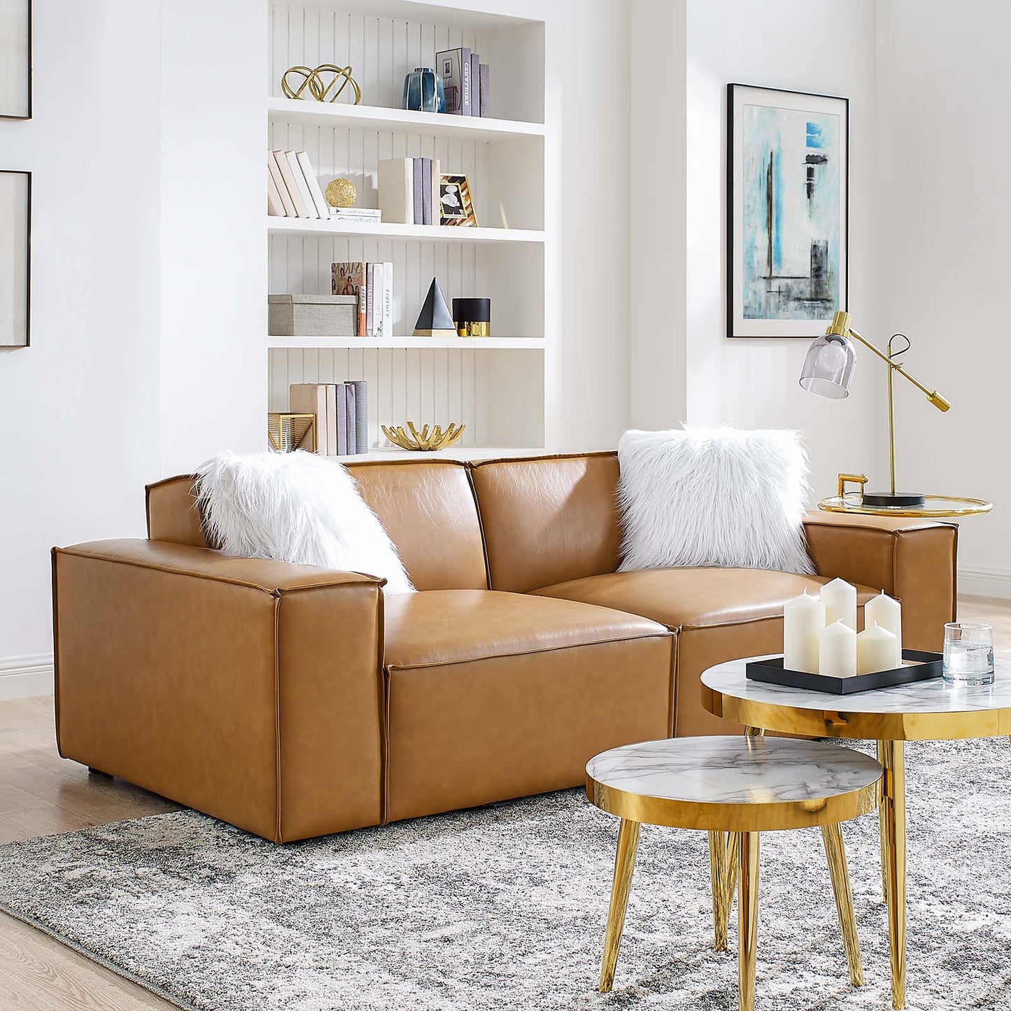 Restore Vegan Leather Loveseat, Faux Vegan Leather, Tan, 20496