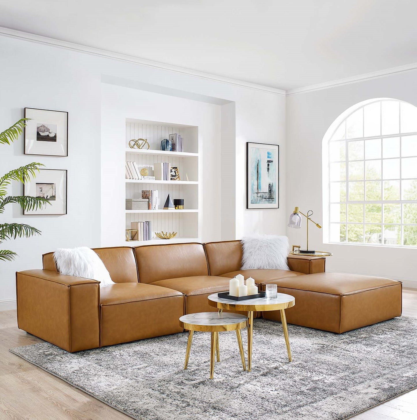 Restore 4-Piece Vegan Leather Sectional Sofa, Faux Vegan Leather, Tan, 20498
