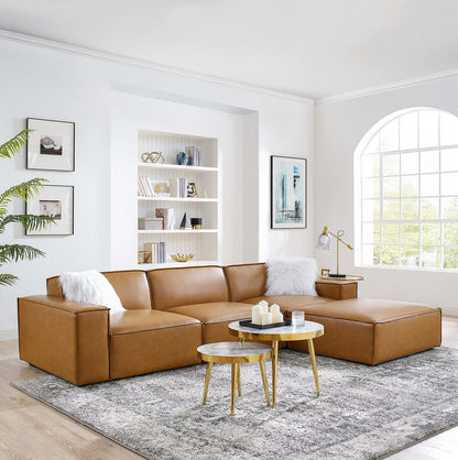 Restore 4-Piece Vegan Leather Sectional Sofa, Faux Vegan Leather, Tan, 20498