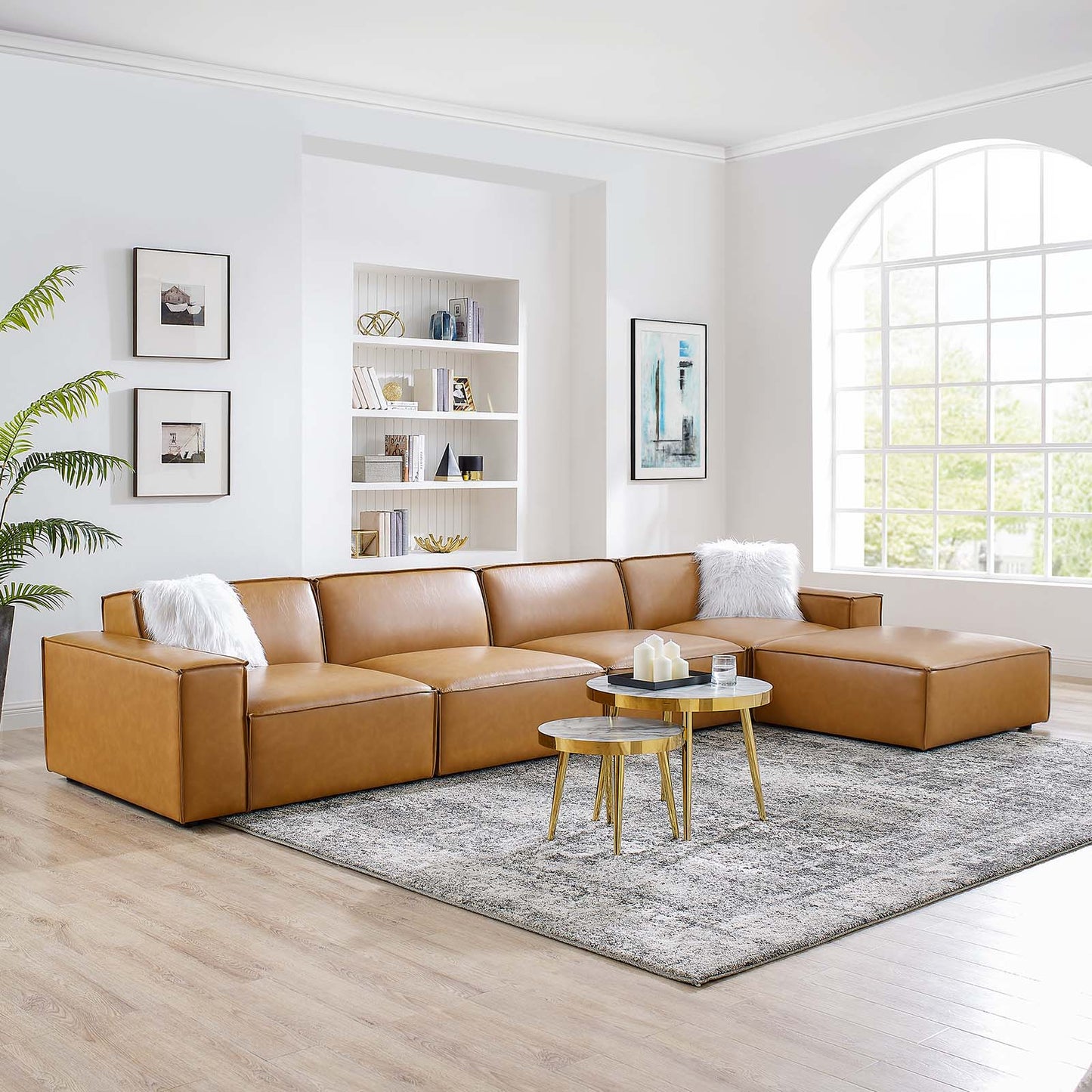 Restore 5-Piece Vegan Leather Sectional Sofa, Faux Vegan Leather, Tan, 20500