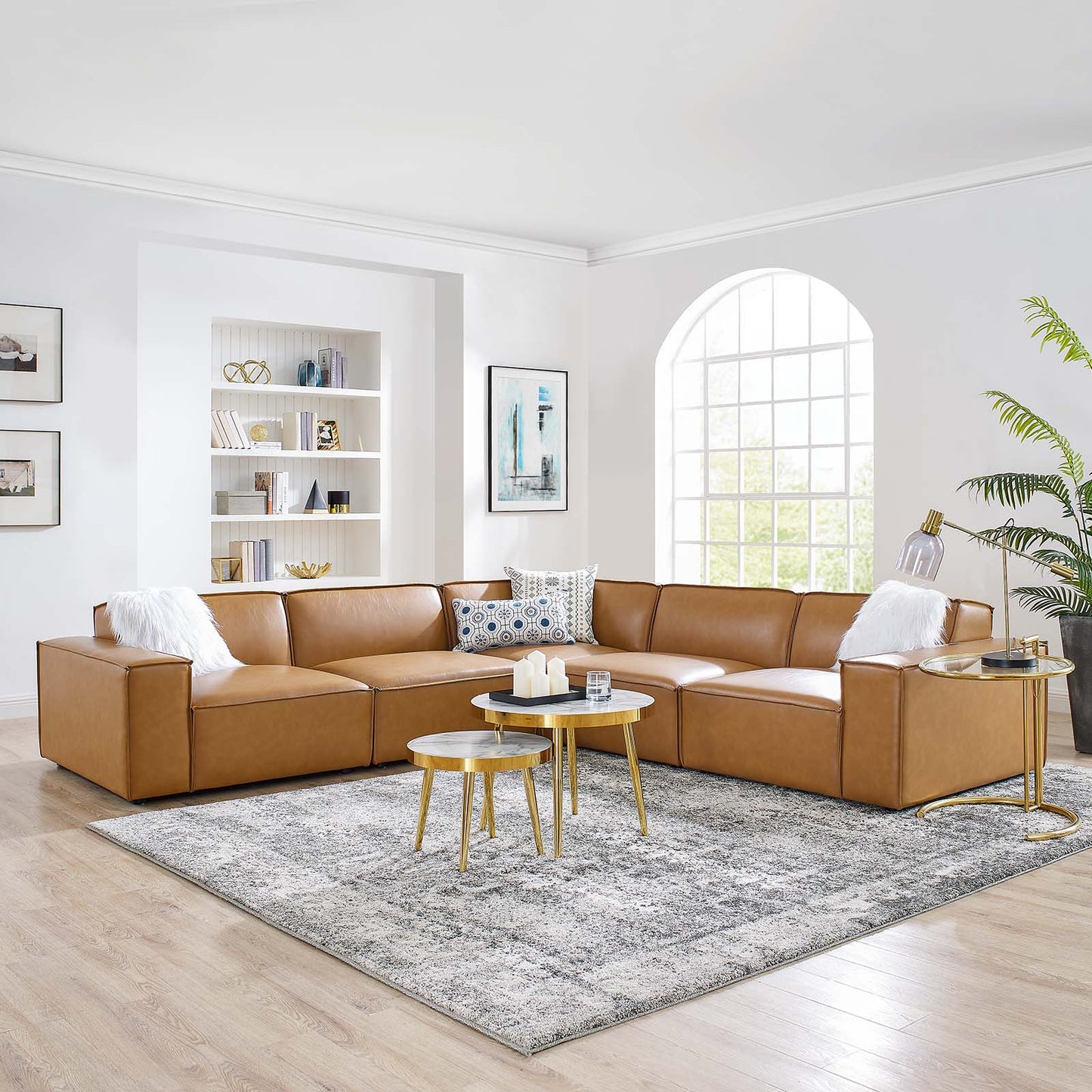 Restore 5-Piece Vegan Leather Sectional Sofa, Faux Vegan Leather, Tan, 20501
