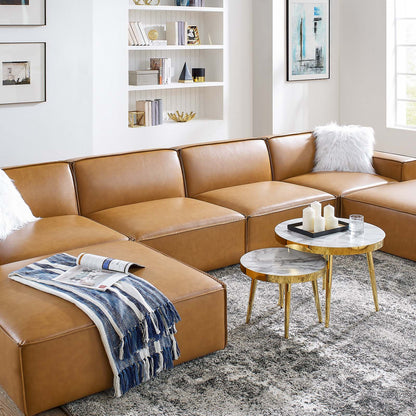 Restore 6-Piece Vegan Leather Sectional Sofa, Faux Vegan Leather, Tan, 20502