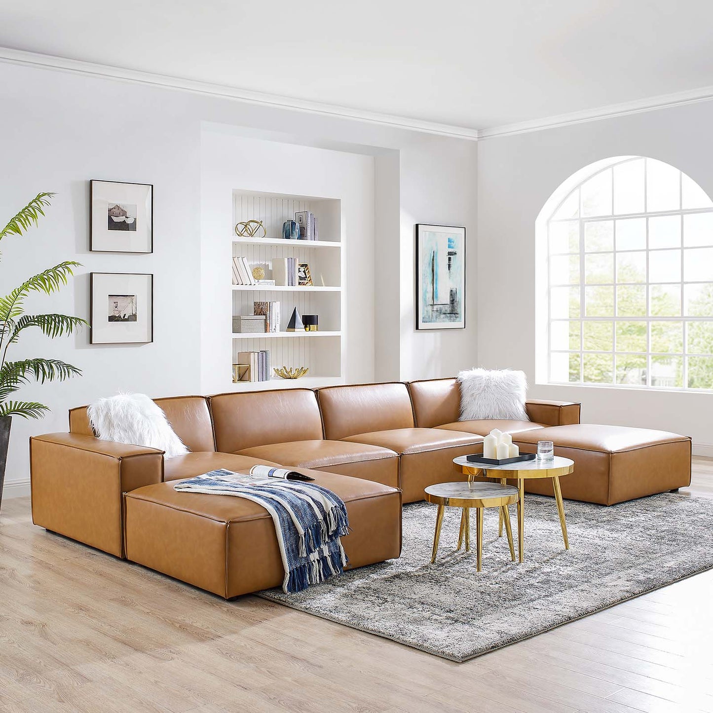 Restore 6-Piece Vegan Leather Sectional Sofa, Faux Vegan Leather, Tan, 20502