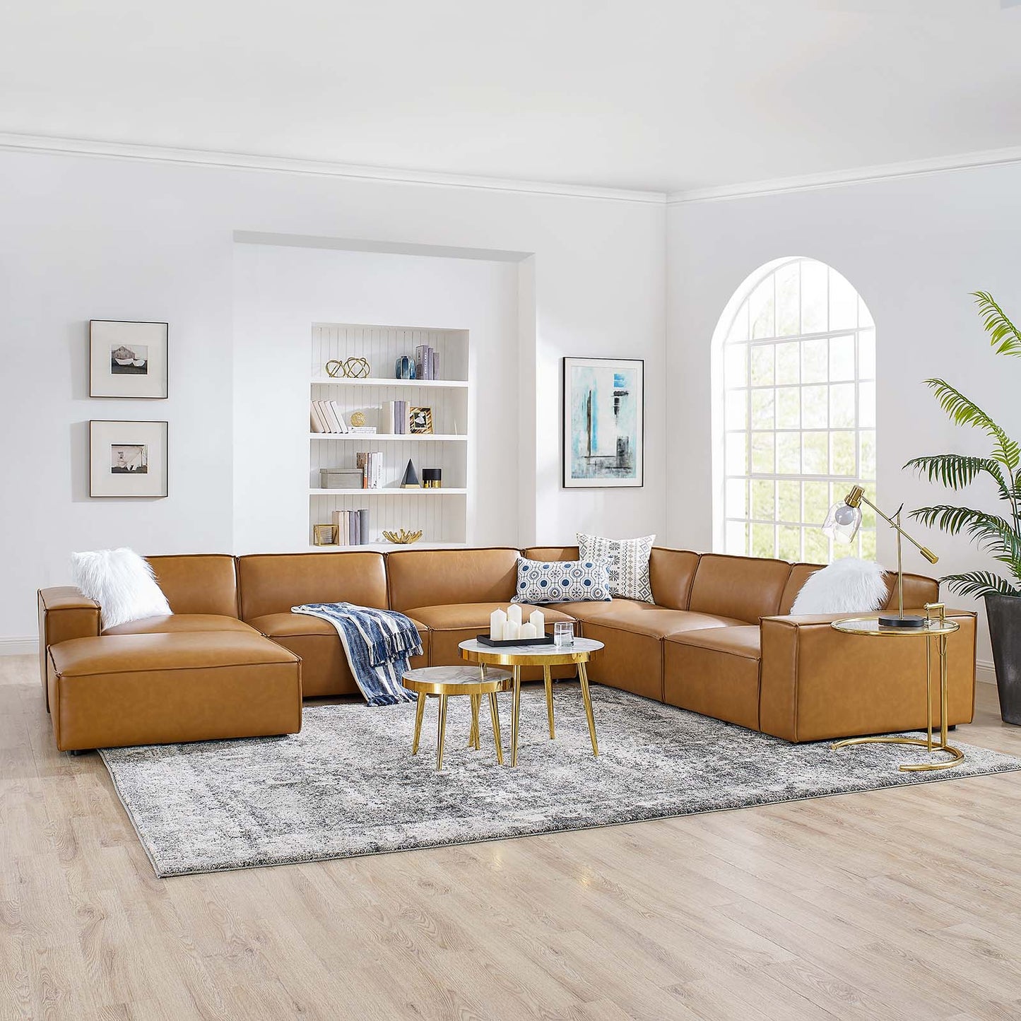 Restore 7-Piece Vegan Leather Sectional Sofa, Faux Vegan Leather, Tan, 20505