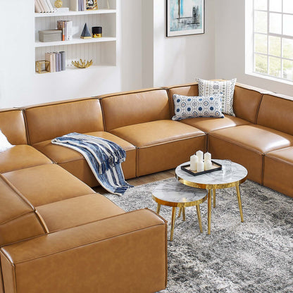 Restore 8-Piece Vegan Leather Sectional Sofa, Faux Vegan Leather, Tan, 20506