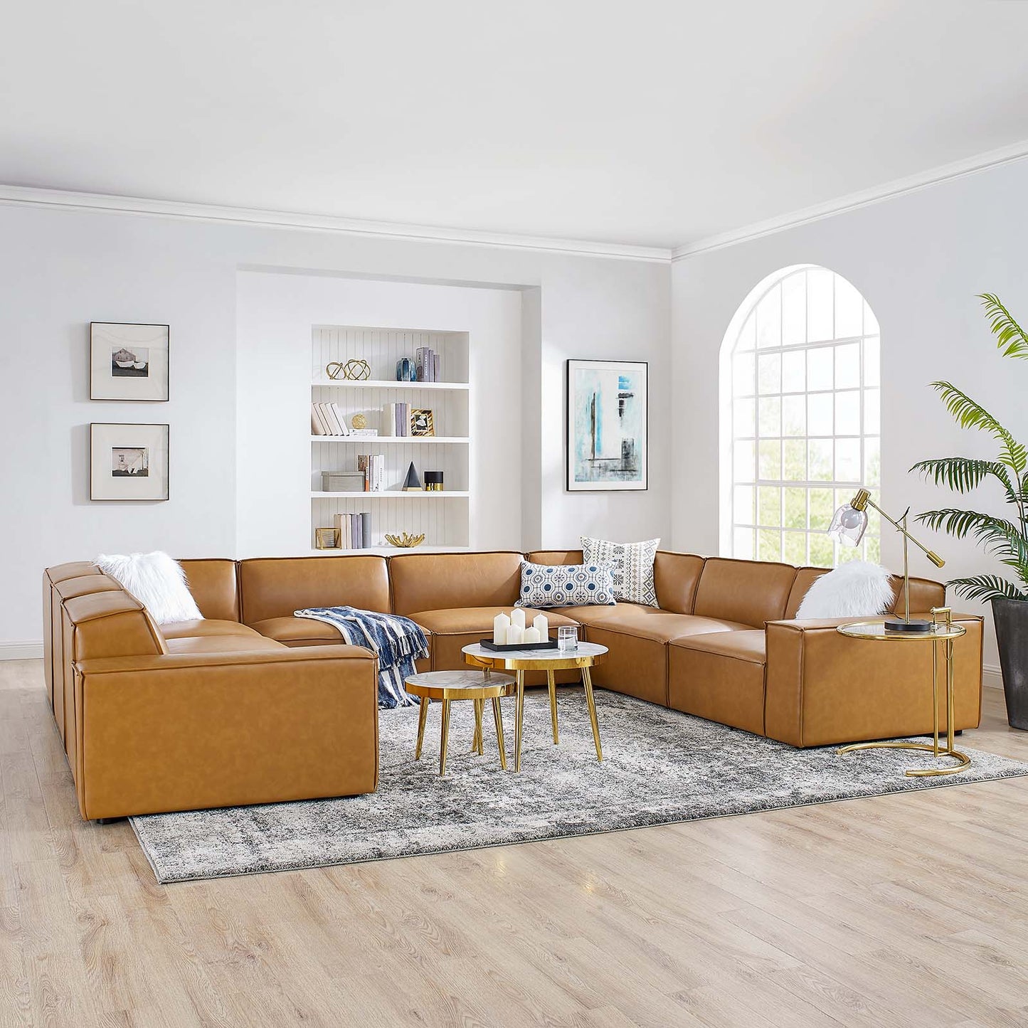 Restore 8-Piece Vegan Leather Sectional Sofa, Faux Vegan Leather, Tan, 20506
