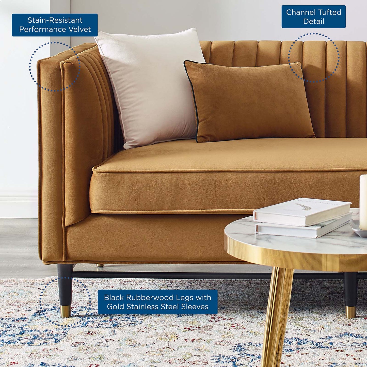 Devote Channel Tufted Performance Velvet Loveseat, Velvet, Brown, 20507