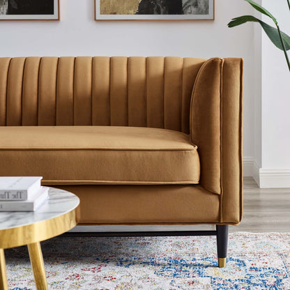 Devote Channel Tufted Performance Velvet Loveseat, Velvet, Brown, 20507