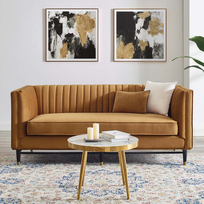 Devote Channel Tufted Performance Velvet Loveseat, Velvet, Brown, 20507
