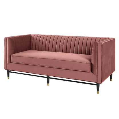 Devote Channel Tufted Performance Velvet Loveseat, Velvet, Pink, 20508