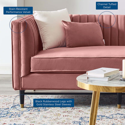 Devote Channel Tufted Performance Velvet Loveseat, Velvet, Pink, 20508