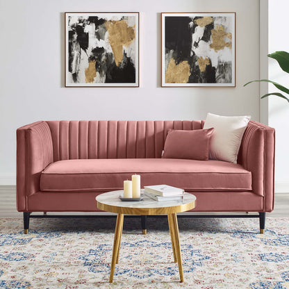 Devote Channel Tufted Performance Velvet Loveseat, Velvet, Pink, 20508