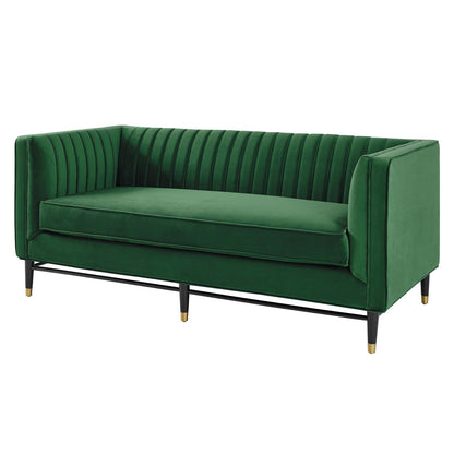 Devote Channel Tufted Performance Velvet Loveseat, Velvet, Green, 20509