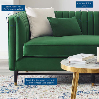 Devote Channel Tufted Performance Velvet Loveseat, Velvet, Green, 20509