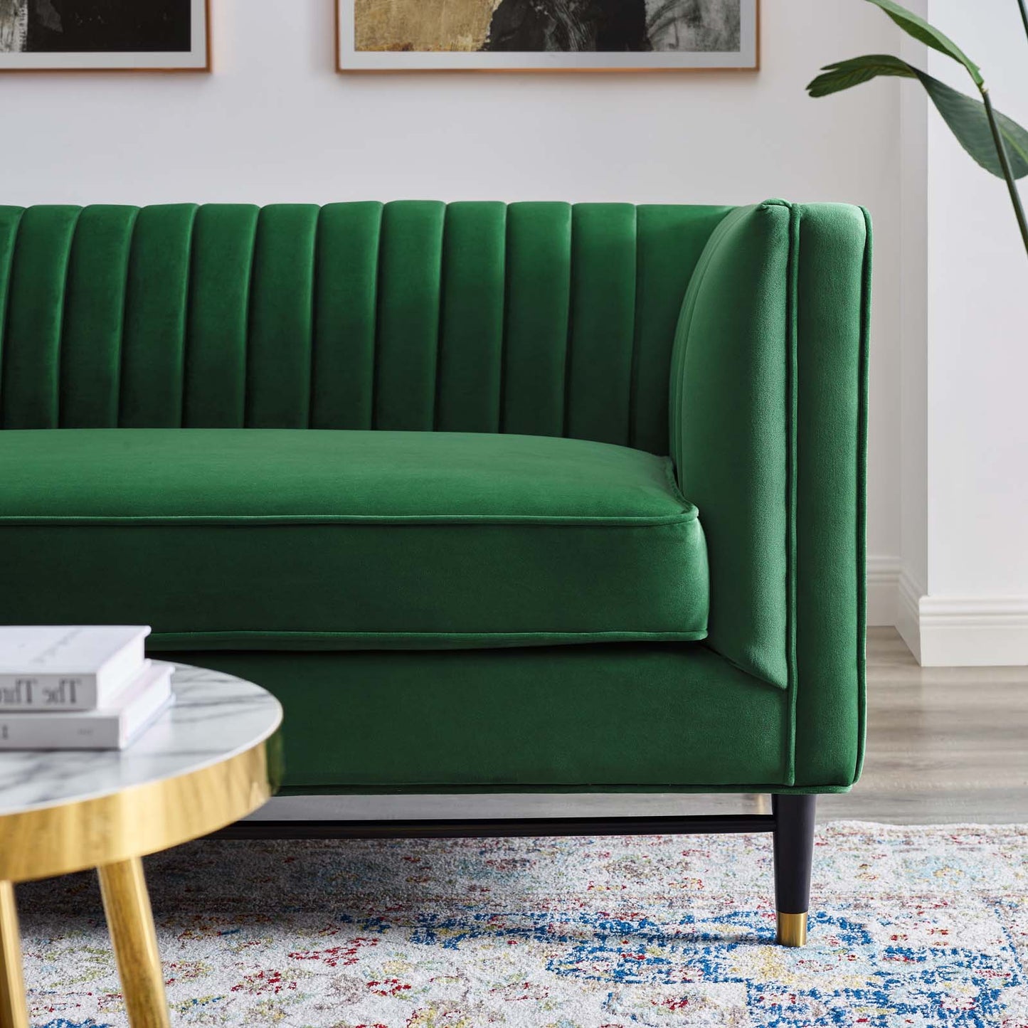 Devote Channel Tufted Performance Velvet Loveseat, Velvet, Green, 20509