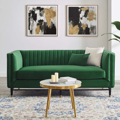 Devote Channel Tufted Performance Velvet Loveseat, Velvet, Green, 20509