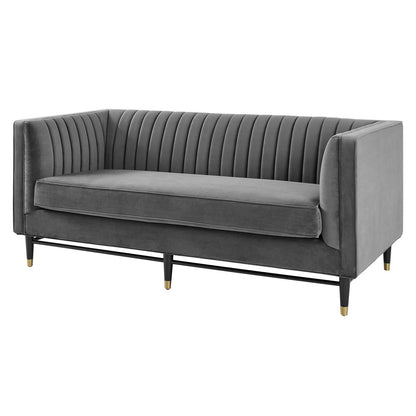 Devote Channel Tufted Performance Velvet Loveseat, Velvet, Grey Gray, 20510