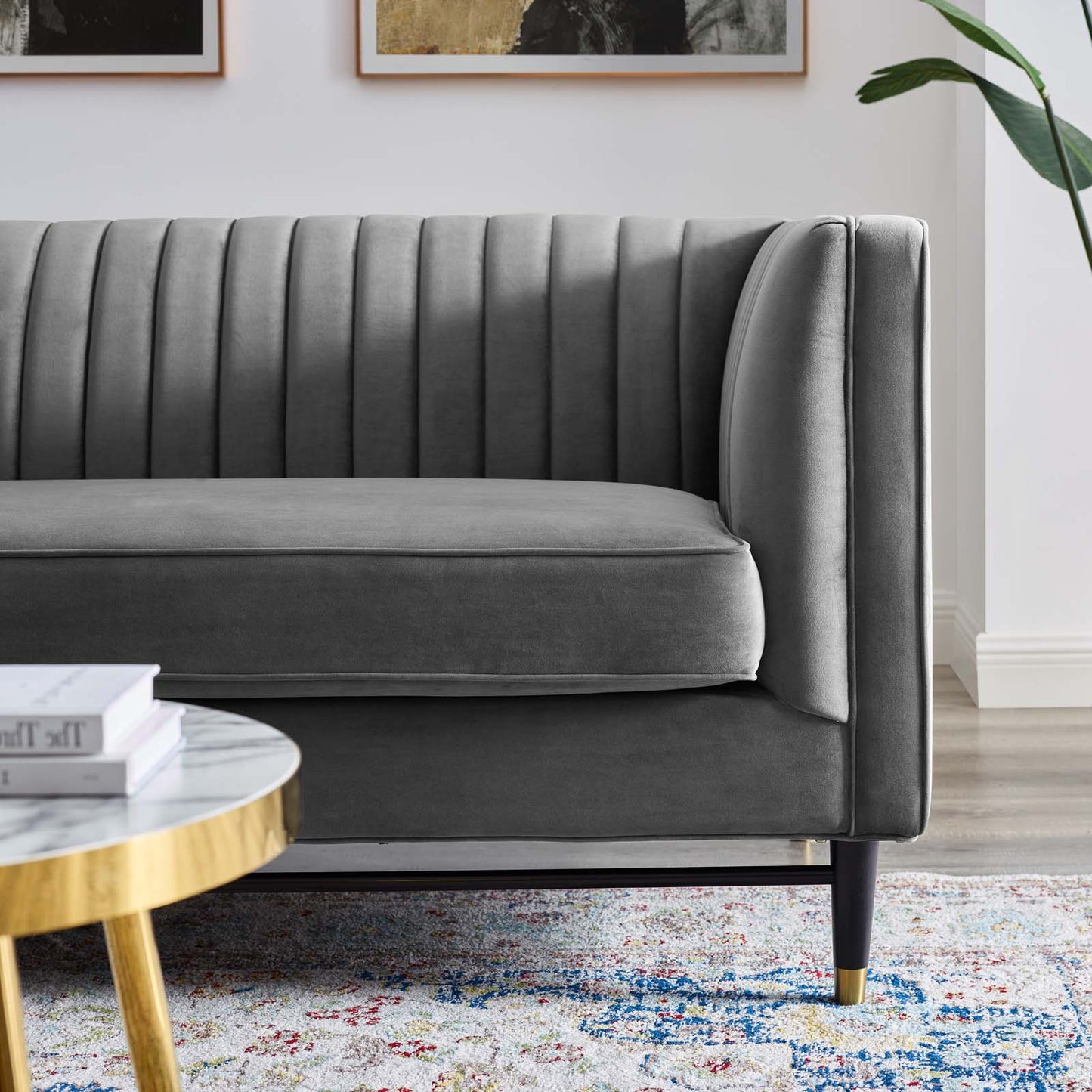 Devote Channel Tufted Performance Velvet Loveseat, Velvet, Grey Gray, 20510