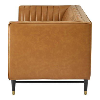 Devote Channel Tufted Vegan Leather Loveseat, Faux Vegan Leather, Tan, 20511