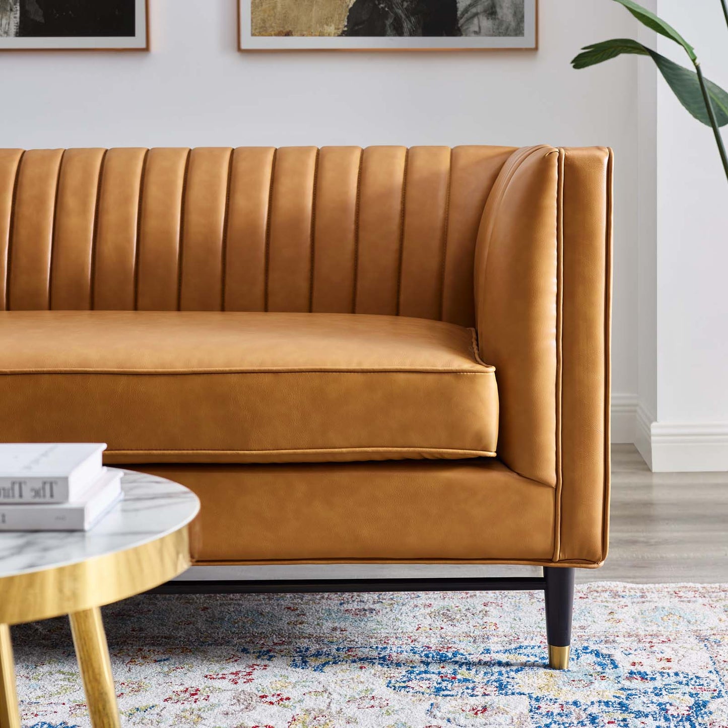 Devote Channel Tufted Vegan Leather Loveseat, Faux Vegan Leather, Tan, 20511