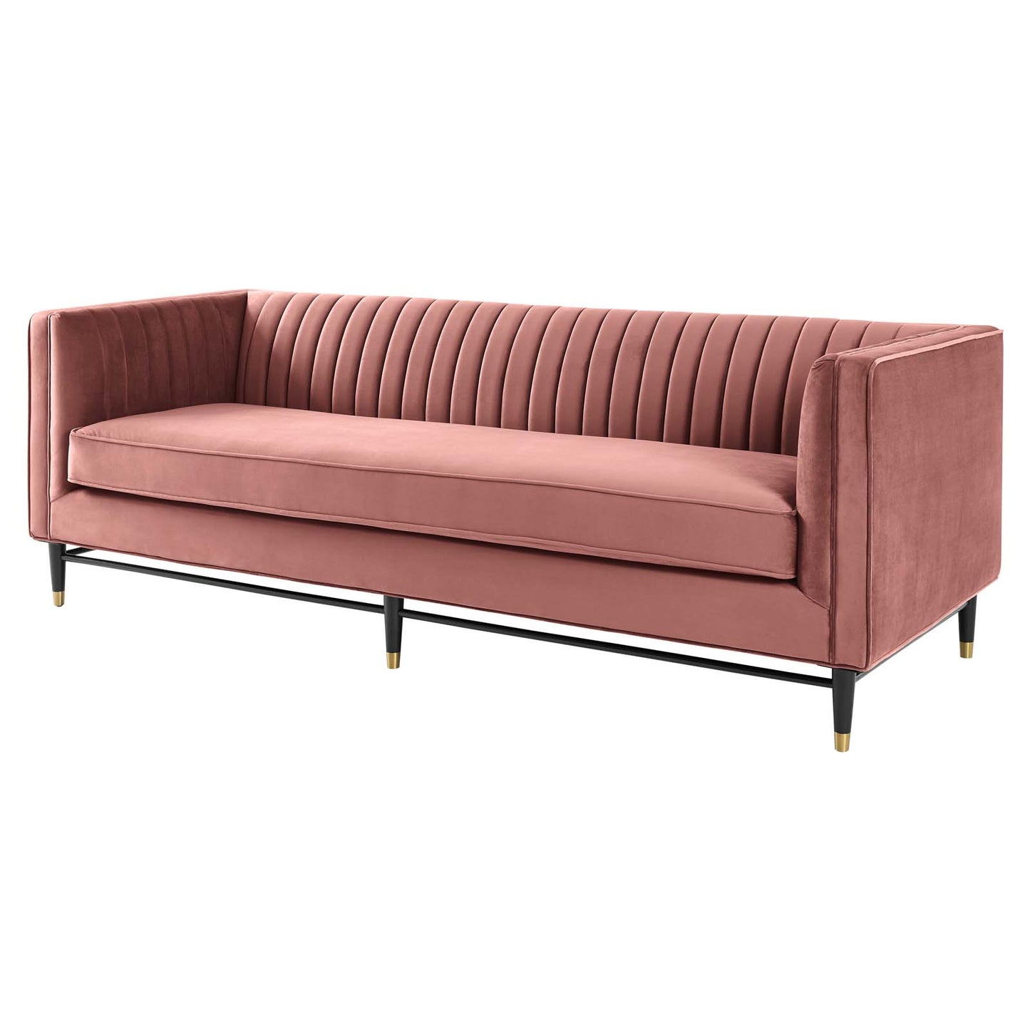 Devote Channel Tufted Performance Velvet Sofa, Velvet, Pink, 20513