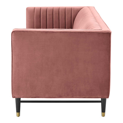 Devote Channel Tufted Performance Velvet Sofa, Velvet, Pink, 20513