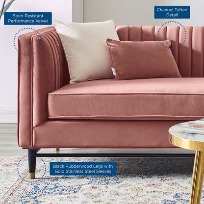 Devote Channel Tufted Performance Velvet Sofa, Velvet, Pink, 20513