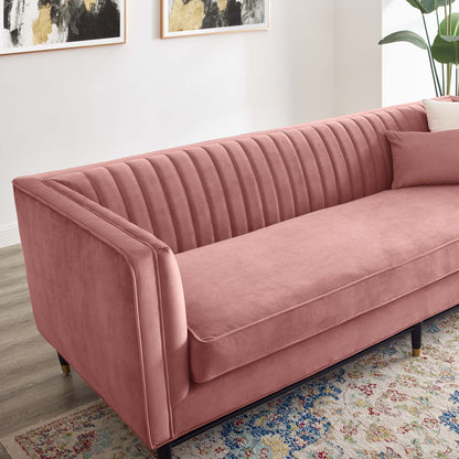 Devote Channel Tufted Performance Velvet Sofa, Velvet, Pink, 20513