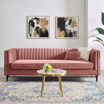 Devote Channel Tufted Performance Velvet Sofa, Velvet, Pink, 20513