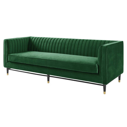 Devote Channel Tufted Performance Velvet Sofa, Velvet, Green, 20514