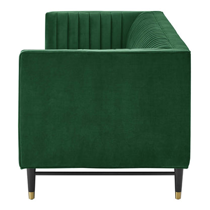 Devote Channel Tufted Performance Velvet Sofa, Velvet, Green, 20514