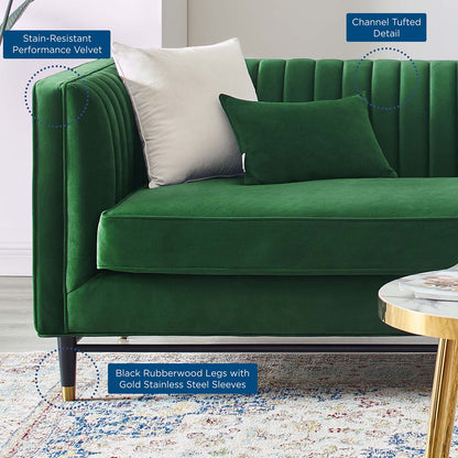 Devote Channel Tufted Performance Velvet Sofa, Velvet, Green, 20514