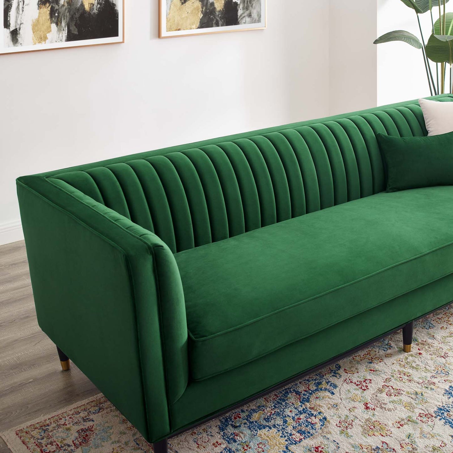 Devote Channel Tufted Performance Velvet Sofa, Velvet, Green, 20514