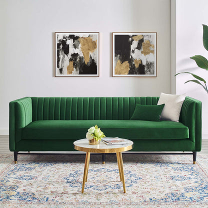 Devote Channel Tufted Performance Velvet Sofa, Velvet, Green, 20514