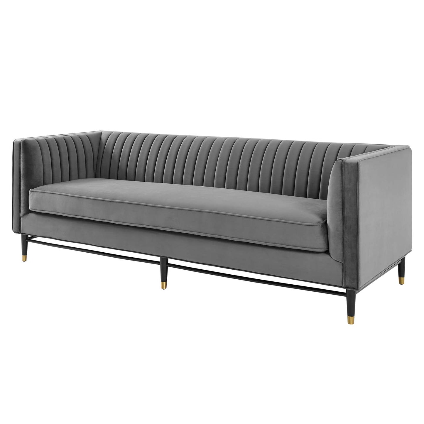 Devote Channel Tufted Performance Velvet Sofa, Velvet, Grey Gray, 20515