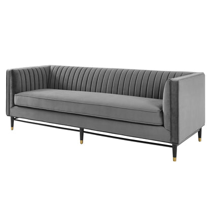 Devote Channel Tufted Performance Velvet Sofa, Velvet, Grey Gray, 20515