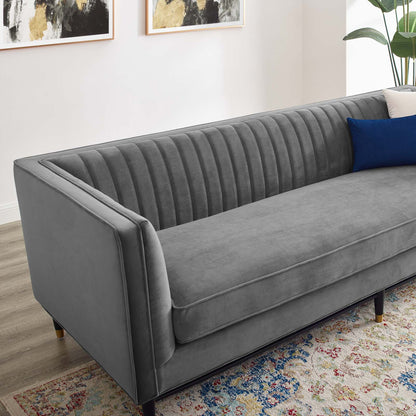 Devote Channel Tufted Performance Velvet Sofa, Velvet, Grey Gray, 20515