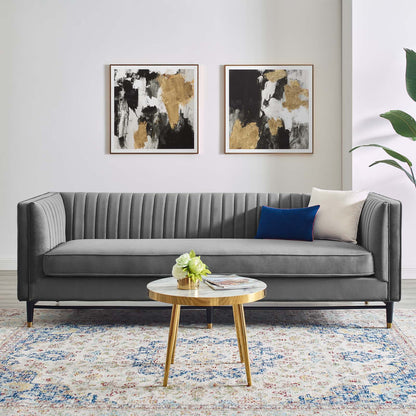 Devote Channel Tufted Performance Velvet Sofa, Velvet, Grey Gray, 20515
