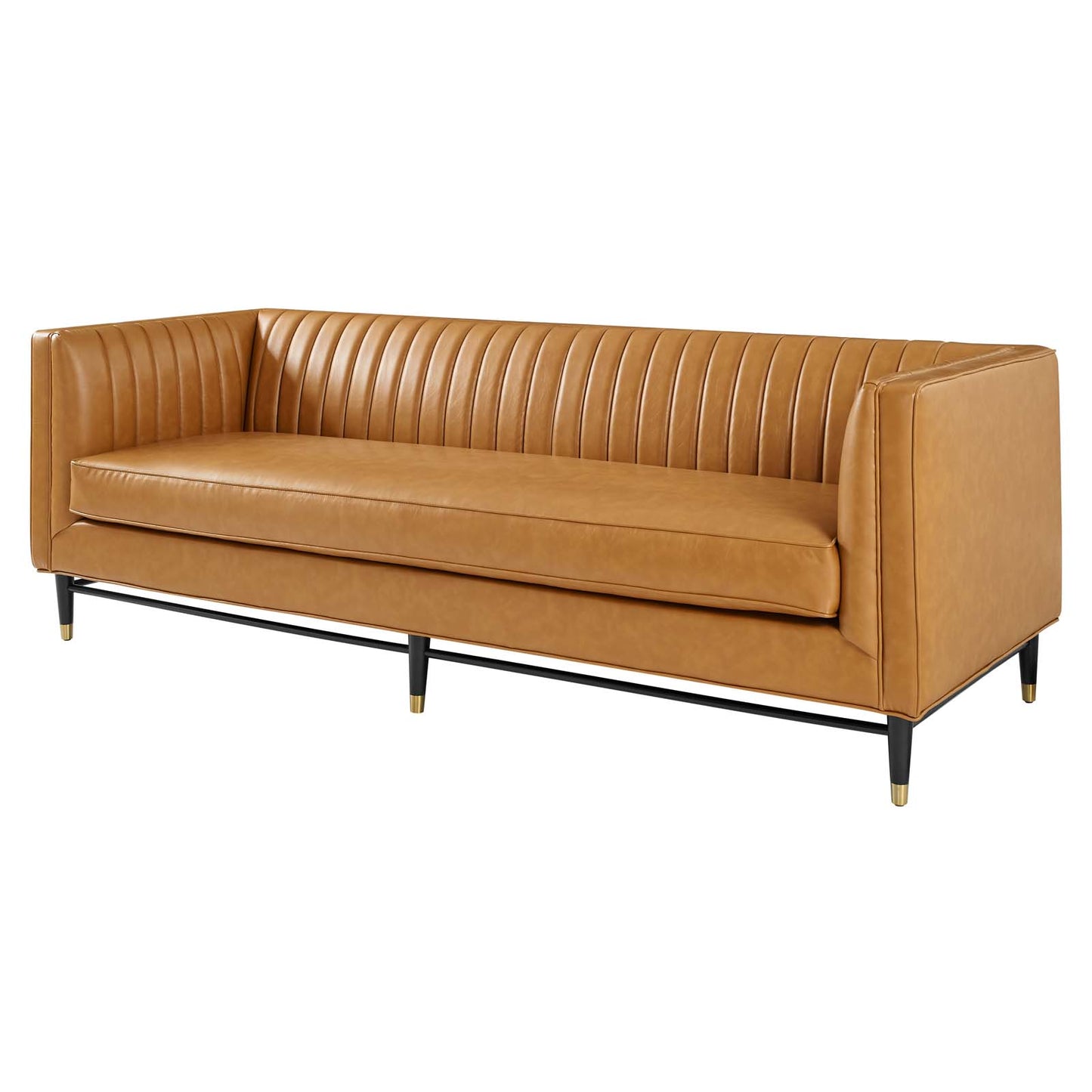 Devote Channel Tufted Vegan Leather Sofa, Faux Vegan Leather, Tan, 20516