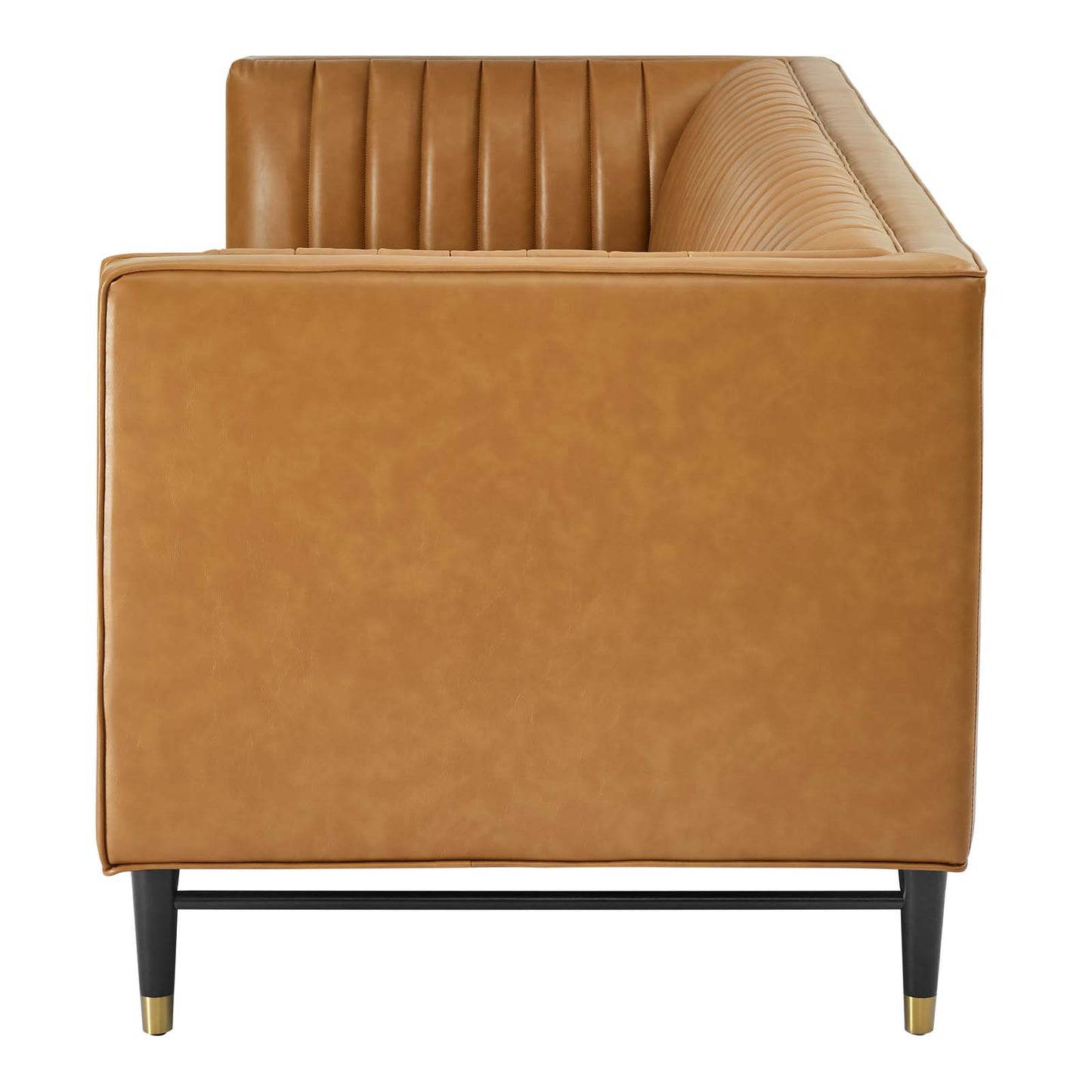 Devote Channel Tufted Vegan Leather Sofa, Faux Vegan Leather, Tan, 20516