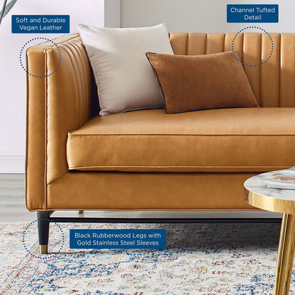 Devote Channel Tufted Vegan Leather Sofa, Faux Vegan Leather, Tan, 20516