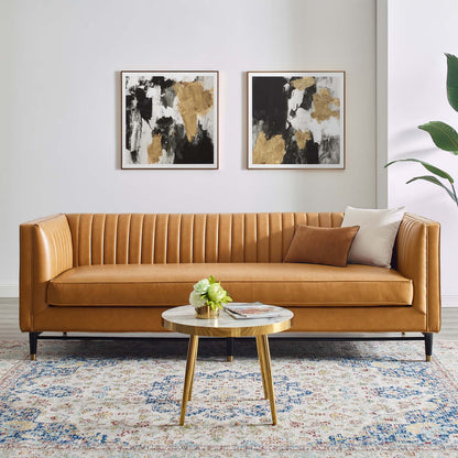 Devote Channel Tufted Vegan Leather Sofa, Faux Vegan Leather, Tan, 20516