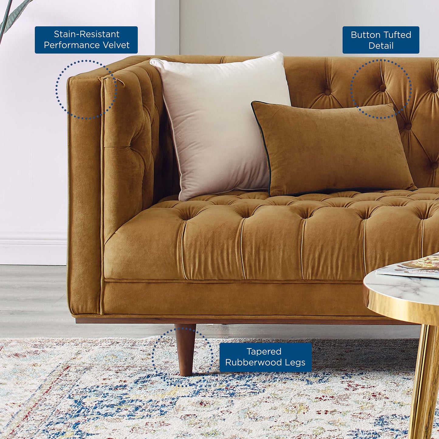 Elation Tufted Performance Velvet Sofa, Velvet, Brown, 20517
