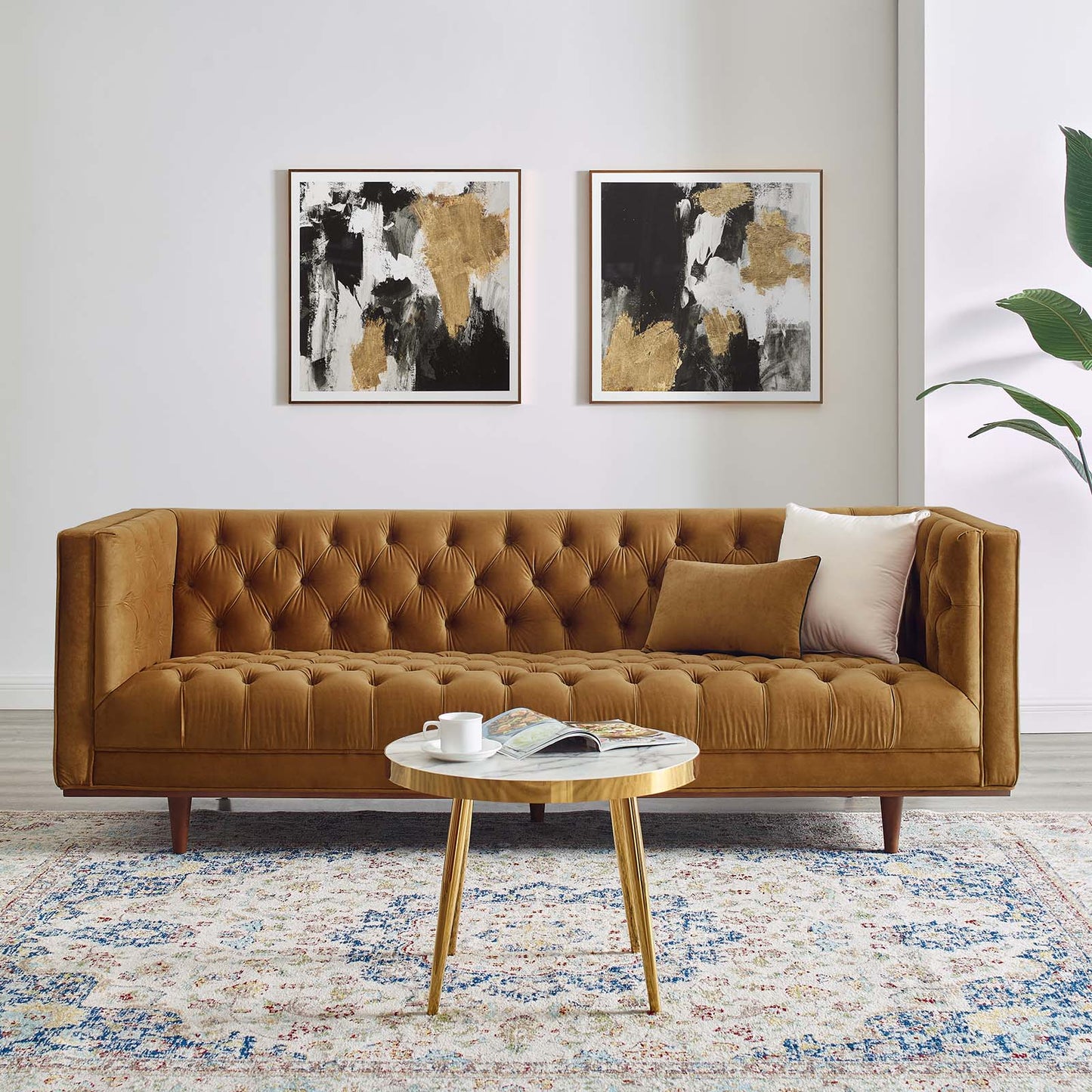 Elation Tufted Performance Velvet Sofa, Velvet, Brown, 20517