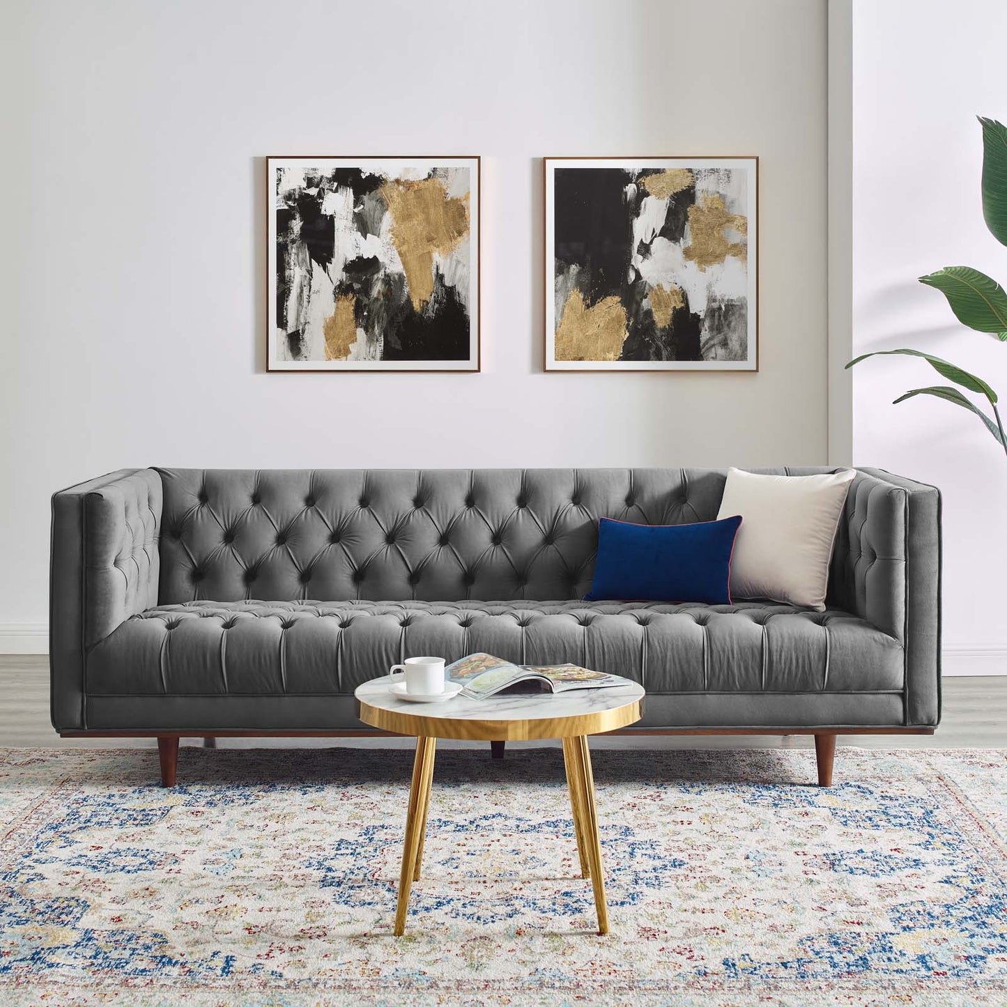Elation Tufted Performance Velvet Sofa, Velvet, Grey Gray, 20518