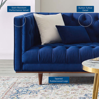 Elation Tufted Performance Velvet Sofa, Velvet, Blue Navy, 20519