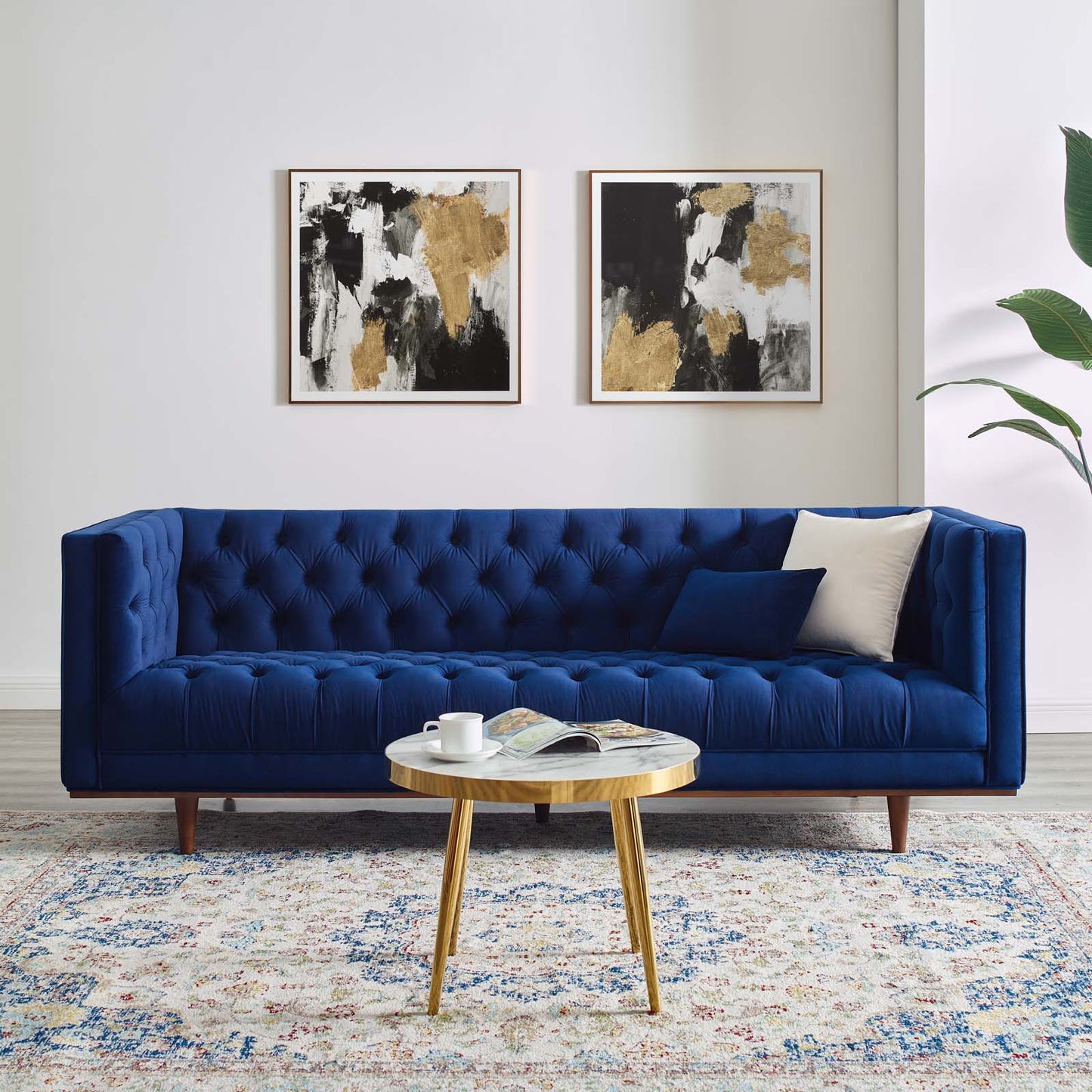 Elation Tufted Performance Velvet Sofa, Velvet, Blue Navy, 20519
