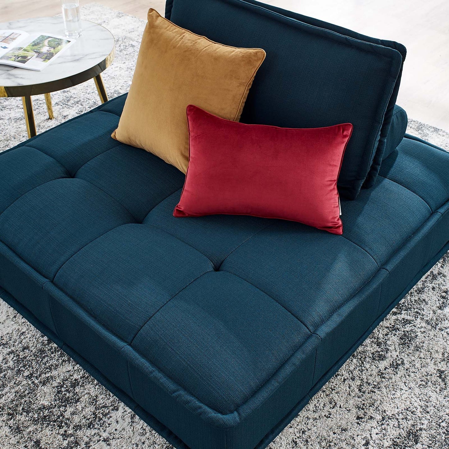 Saunter Tufted Fabric Armless Chair, Fabric, Navy Blue, 23125
